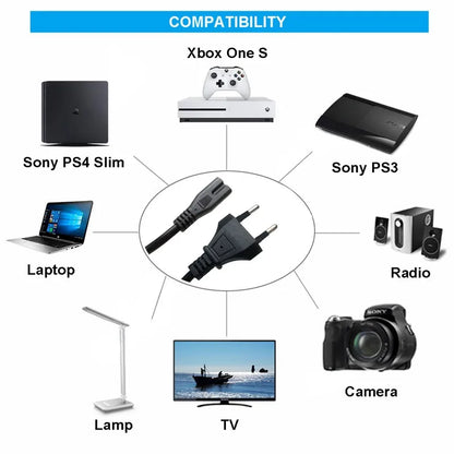 Cavo di alimentazione UE 2pin IEC320 C7 US Cavo di prolunga di alimentazione per caricabatterie portatile Dell Canon Epson Stampante Radio Altoparlante PS4 XBOX LG Sony