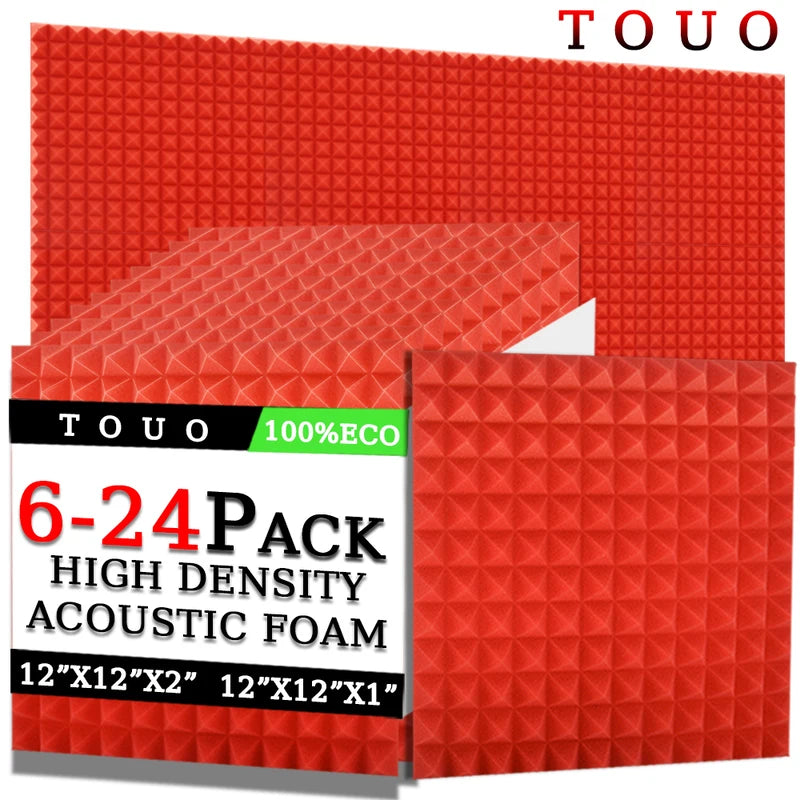TOUO Schiuma Acustica 6/12/24 Pcs Isolamento Acustico Piramide Pannello Fonoassorbente Home Studio Trattamento Acustico Per La Camera Da Letto