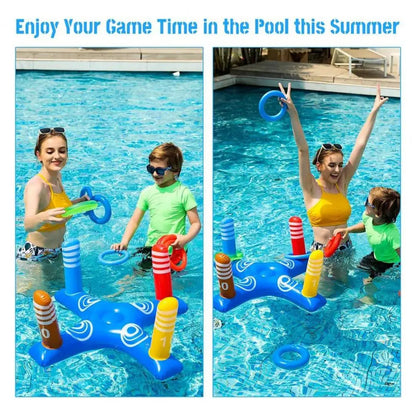 Set Giochi Galleggianti Per Piscina Con Canestro Gonfiabile E Anelli Lancio Per Famiglie E Adulti