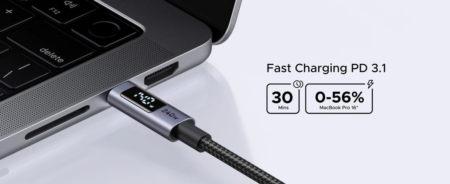 Cavo USB-C PD3.1 240W Ricarica Veloce e Trasferimento Dati, Corpo in Alluminio Nylon Intrecciato