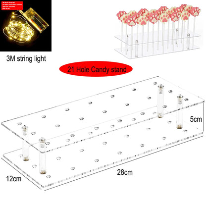 Supporto Torta Acrilico Trasparente Quadrato A Tre Livelli Con Luci a Led Per Feste e Matrimoni