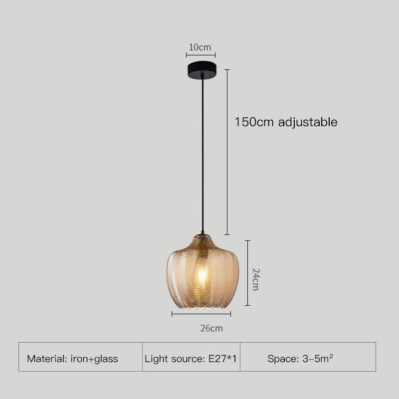 Lampada a Sospensione Moderna Nordico Led in Vetro Ambrato