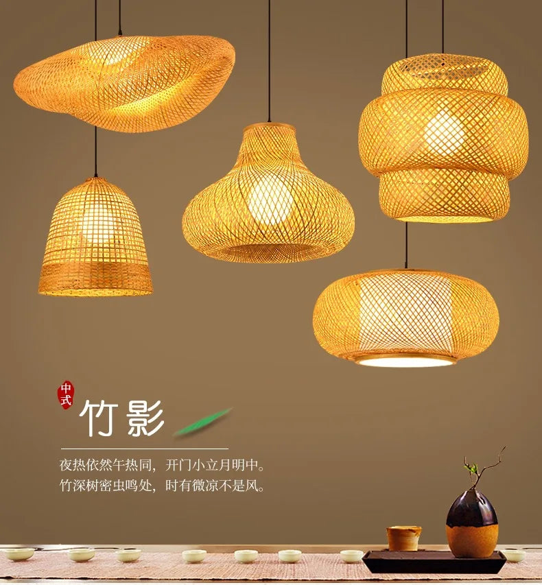 Lampada A Sospensione In Bambù E Rattan Intrecciato Lavorata A Mano Arredo Interni Caldo Per Sala Da Pranzo