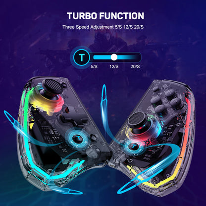LinYuvo KS40 Gamepad wireless trasparente per Switch/OLED con LED a 8 colori, funzione Turbo. Joystick controller per Switch Lite