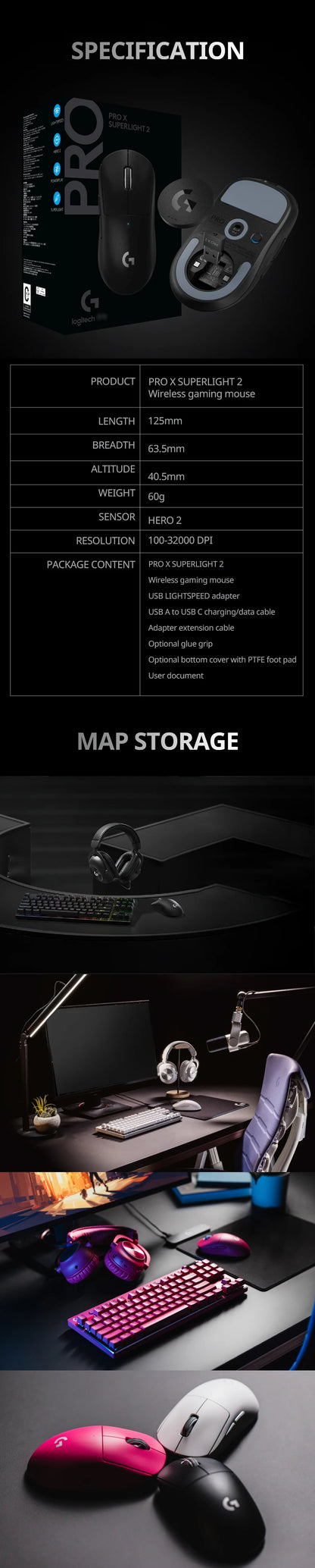 Mouse da gioco wireless Logitech G PRO X SUPERLIGHT 2, mouse di grado professionale da 60 g con 5 pulsanti programmabili, sensore DPI 44k, sostituzione 8 kHz