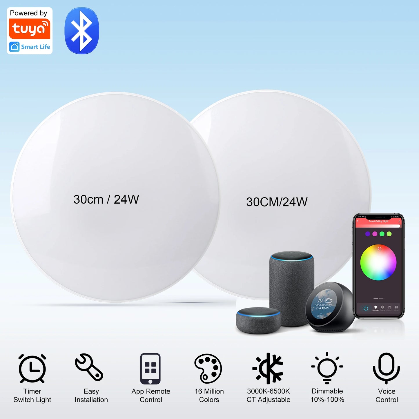 Plafoniera Led Dimmerabile con Controllo Remoto Rgb Bluetooth Tuya per Interni Alexa