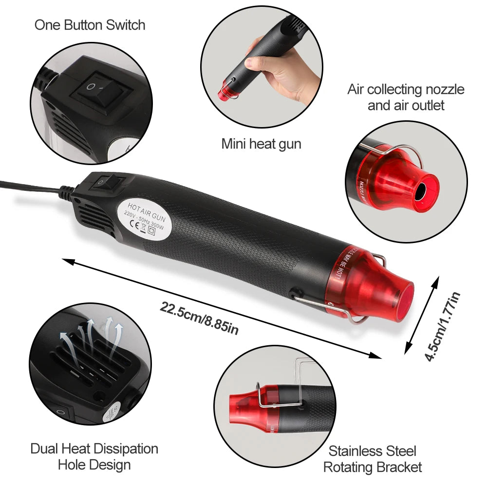 Pistola Ad Aria Calda 300W 220V Per Saldatura E Artigianato Mini Strumento Con Supporto E Funzione Termoretraibile