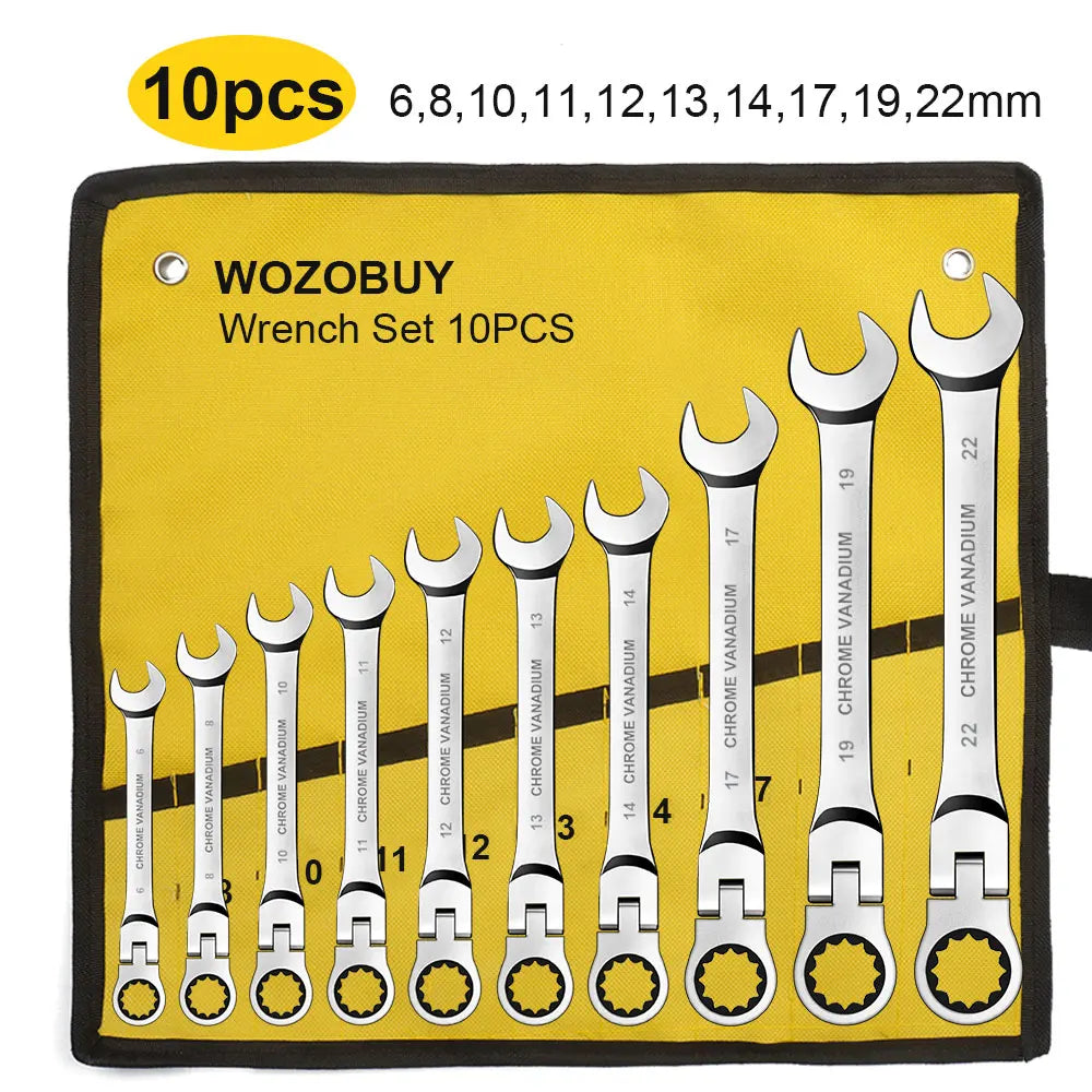 WOZOBUY Set di chiavi a cricchetto con testa flessibile - Chiavi combinate a cricchetto metriche Set di chiavi per ingranaggi CrV Set di strumenti di riparazione per chiavi per auto