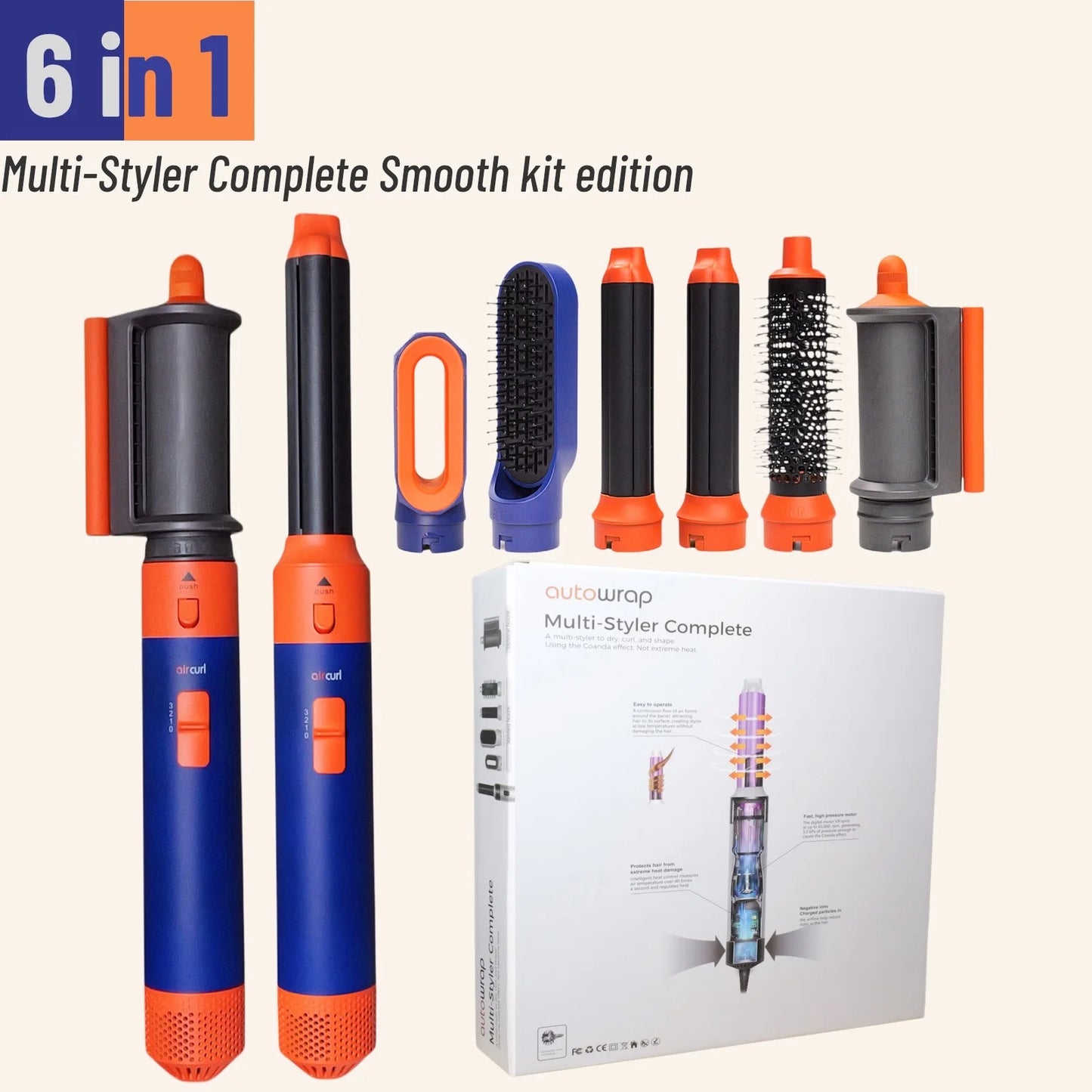 Styler per capelli 6 in 1 Nuovo asciugacapelli liscio per capelli styler per capelli 6 in 1 con barile di arricciatura Spazzola ad aria calda Strumento per lo styling MultiStyler