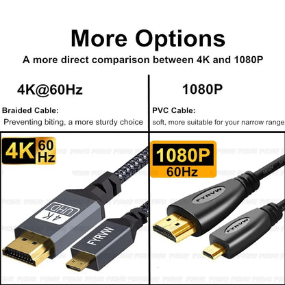 Cavo 4K Micro HDMI compatibile con HDMI per GoPro Hero Raspberry Pi 4 Sony A6000 Nikon Yoga 3 Fotocamera Micro HD a HDTV
