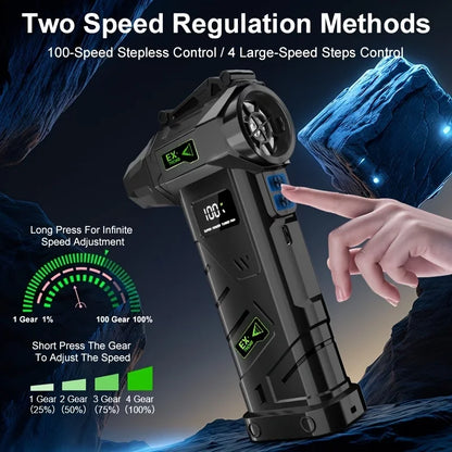 Ventilatore Portatile Getto Turbo Brushless Led Batteria Integrata Per Uso Domestico
