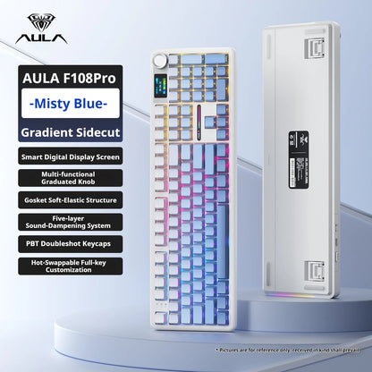 AULA F108 PRO Tastiera meccanica Layout personalizzato al 100% Retroilluminazione RGB Tastiera da gioco con interruttore Hifi Bluetooth senza fili