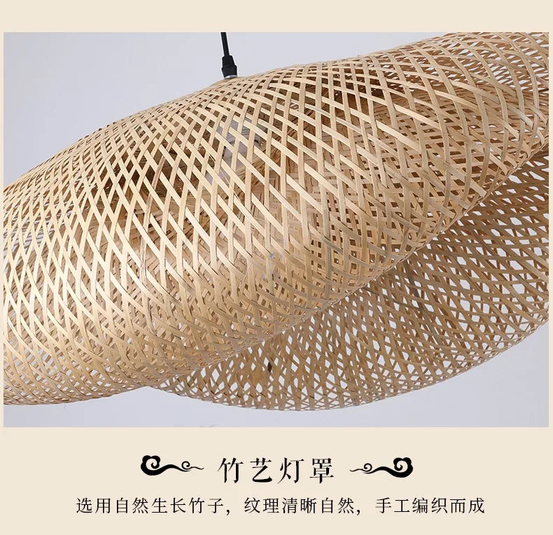Lampada A Sospensione In Bambù E Rattan Intrecciato Lavorata A Mano Arredo Interni Caldo Per Sala Da Pranzo