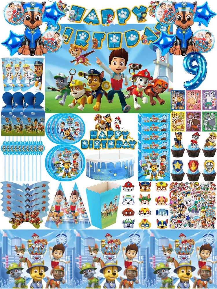 NUOVO Paw Patrol Compleanno Forniture Bomboniere Buon Compleanno Paw Patrol Kit di decorazioni per feste Piatto a palloncino Tazza Borsa regalo Adesivo per bambini