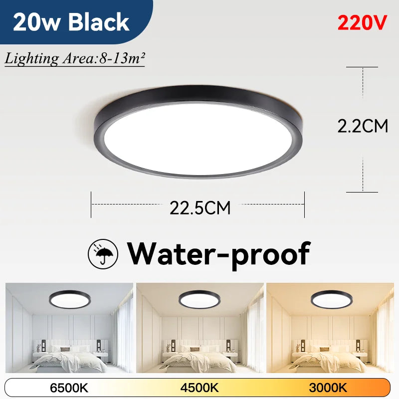 Plafoniera LED Ultra Sottile 2,2 Cm Impermeabile Con Venature Del Legno, 3 Colori Dimmerabili
