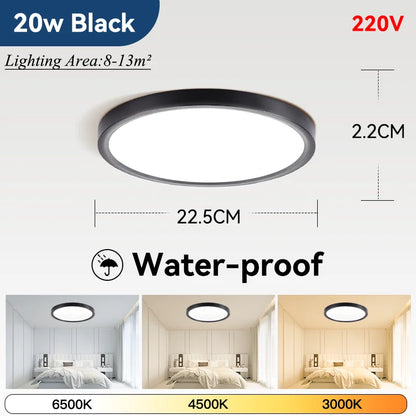 Plafoniera LED Ultra Sottile 2,2 Cm Impermeabile Con Venature Del Legno, 3 Colori Dimmerabili