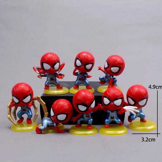 8 pezzi Marvel Cute Spider Man Q Edition PVC Base gialla Modello di cartone animato per bambini Hobby Toy Doll Ornament Decorazione torta di compleanno