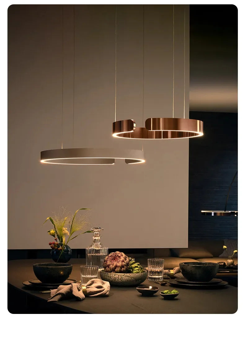 Lampada LED Circolare Sospesa Moderna Oro Rosa Bianco Nero Per Soggiorno E Sala Da Pranzo