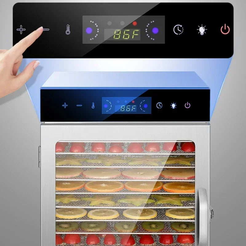 Essiccatore Alimentare a Strati con Pannello Touch Controllo Temperatura e 6/8/12/18 Ripiani in Acciaio Inossidabile