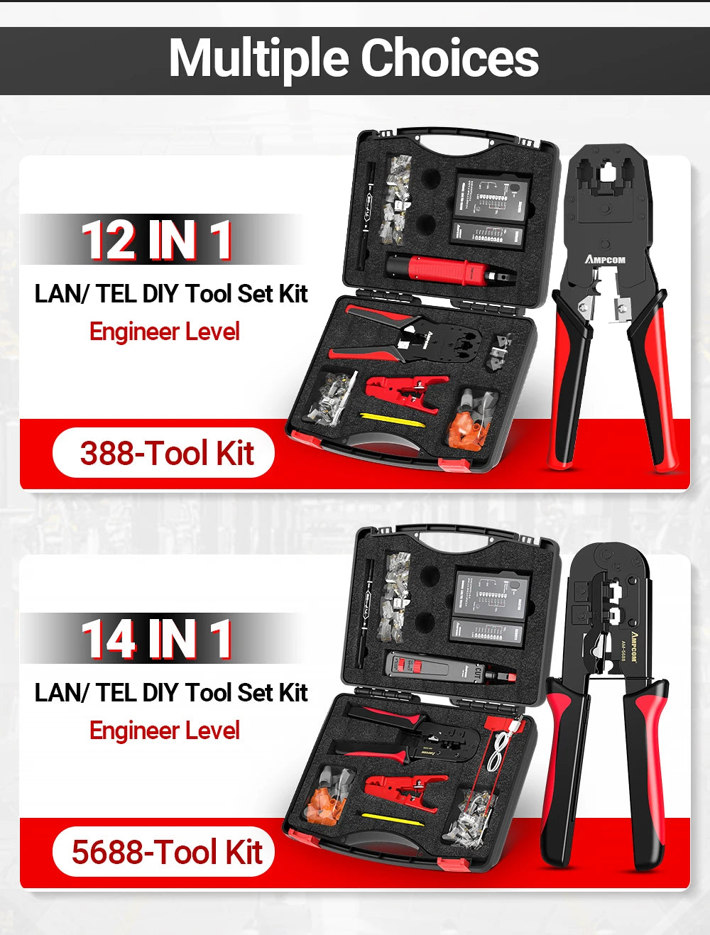 Kit Strumenti Rete 12 In 1 Per Cablaggio Ethernet Crimpatrice RJ45 RJ11 Tester Lan Riparazione Cavi