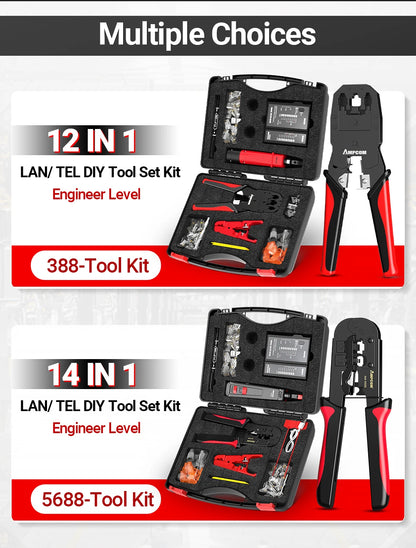 Kit Strumenti Rete 12 In 1 Per Cablaggio Ethernet Crimpatrice RJ45 RJ11 Tester Lan Riparazione Cavi