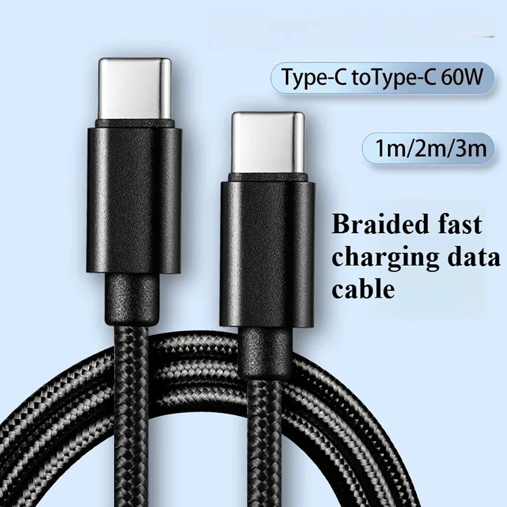 Cavo di ricarica rapida 60W da USB-C a USB-C 1M 2M 3M, cavo dati PD per iPhone 15 16 17 Pro Max, Xiaomi, Samsung, Huawei