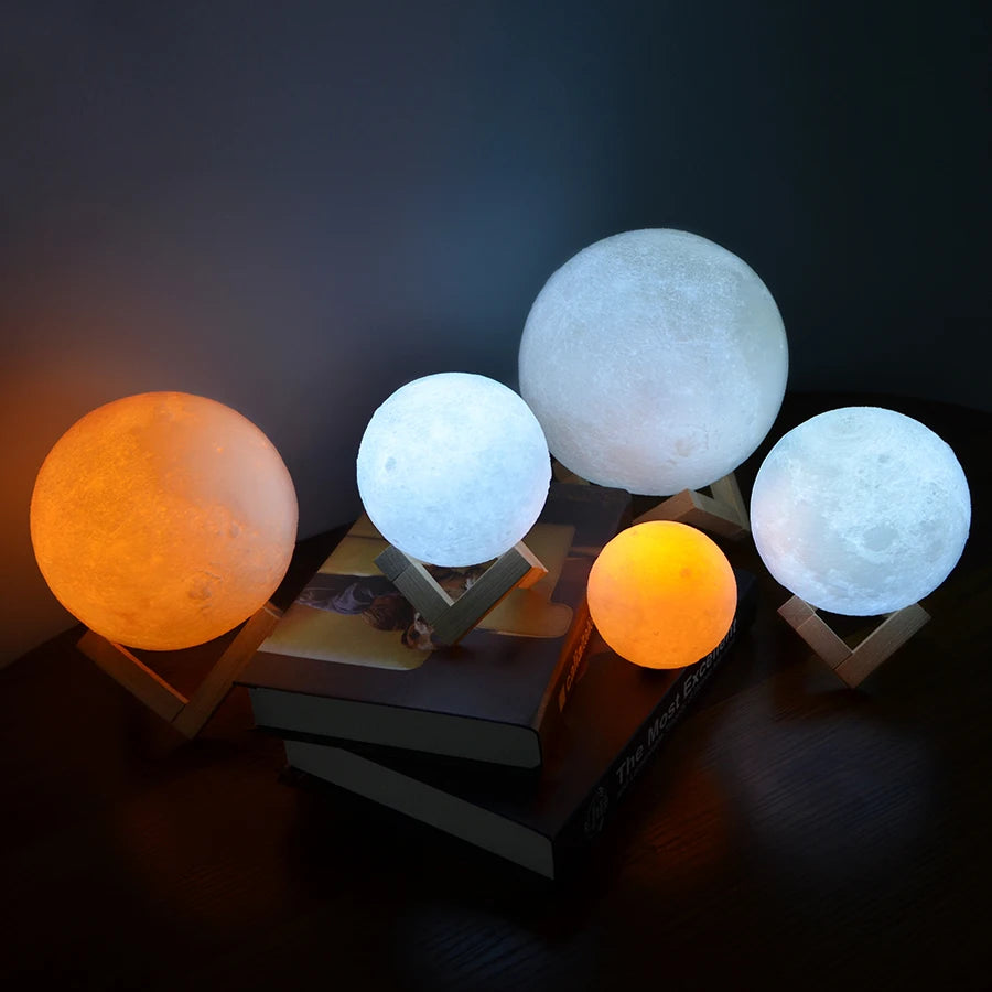 Lampada Notturna Led 3D Stellata Luce Lunare Touch Ricaricabile USB Per Decorazione Casa