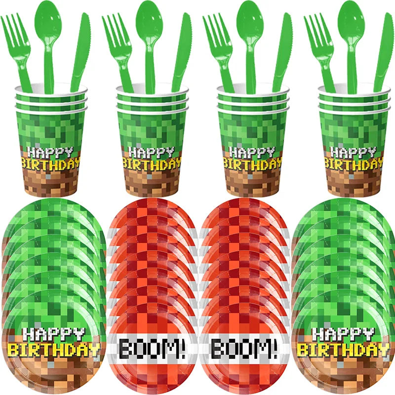 Decorazioni per feste di compleanno Stoviglie per ragazzi Piatto di carta Tazza Tovagliolo Tovaglia Bracciale Bandiera Borsa regalo Forniture per feste di compleanno per bambini