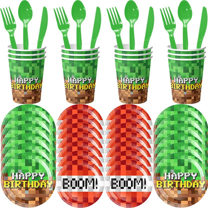 Decorazioni per feste di compleanno Stoviglie per ragazzi Piatto di carta Tazza Tovagliolo Tovaglia Bracciale Bandiera Borsa regalo Forniture per feste di compleanno per bambini