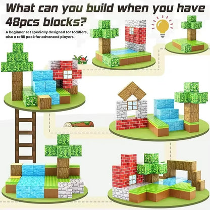 Blocchi magnetici Mine World Cube Magnet World Set per bambini di età 3+ Modello fai da te Stelo per bambini Miglior giocattolo sensoriale Montessori