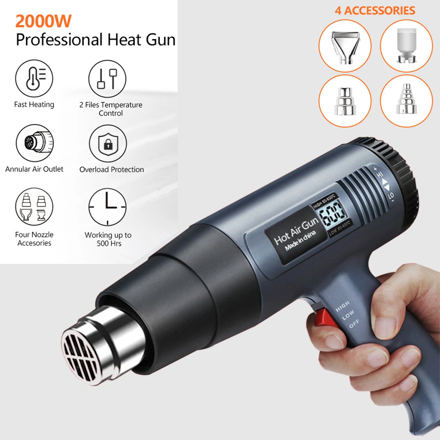Pistola Termica 220V 2000W Variabile Avanzata Pistola ad Aria Calda Elettrica Avanzata con Temperature Regolabili