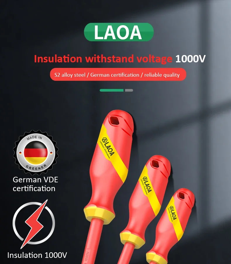 Cacciavite Isolato VDE LaOA Magnetico Impugnatura Ergonomica Testa Piatta e Incrociata 2,5x75-6,5x150
