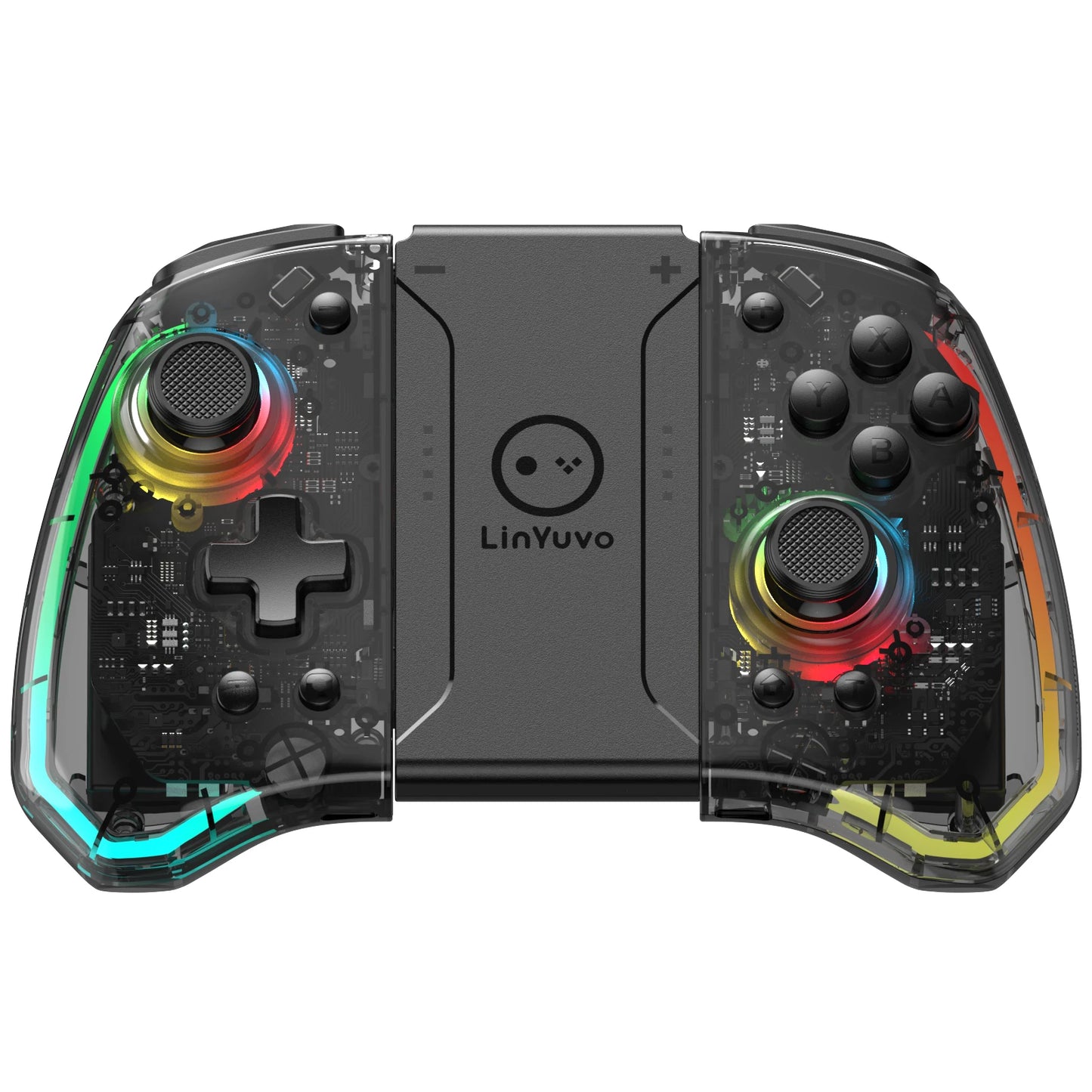 LinYuvo KS40 Gamepad wireless trasparente per Switch/OLED con LED a 8 colori, funzione Turbo. Joystick controller per Switch Lite