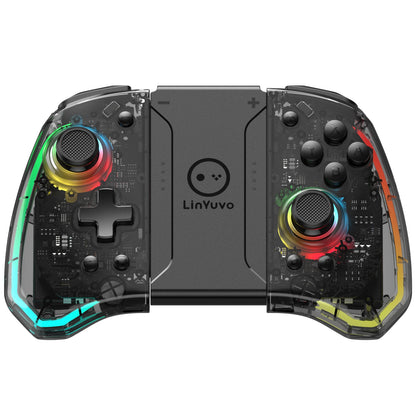 LinYuvo KS40 Gamepad wireless trasparente per Switch/OLED con LED a 8 colori, funzione Turbo. Joystick controller per Switch Lite