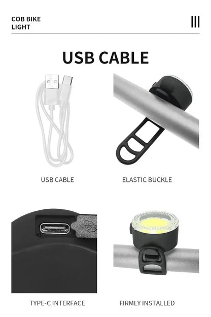 Luci Frontali e Posteriore per Bicicletta Ricaricabili USB Impermeabili LED COB MTB e Bici da Strada