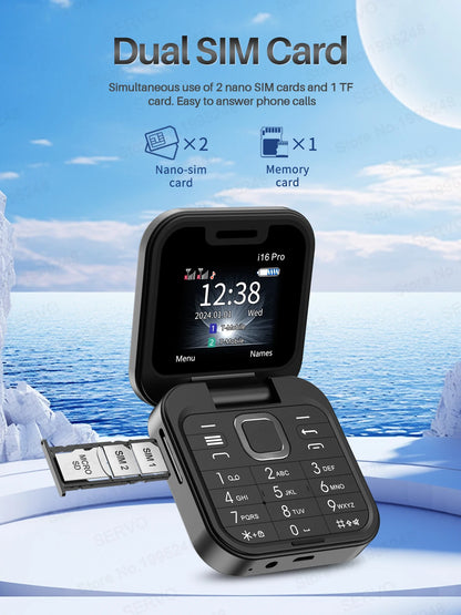 Telefono Cellulare Flip 2G Doppia SIM 1,77 Pollici Batteria 1000 mAh Lettore Video FM Jack Da 3,5 Mm