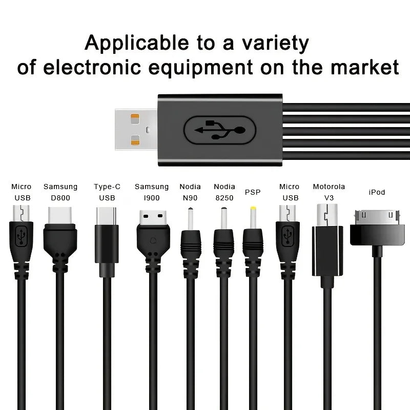 Cavo caricabatterie universale da USB a multi-spina per telefono cellulare Cavo USB da 10 a 1 per Samsung Xiaomi Huawei Google Cavo caricabatterie OPPO Vivo