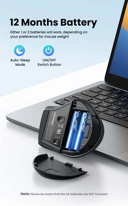 Mouse Senza Fili Ergonomico con DPI 5000 Bluetooth 5.4 e 2.4 GHz MacBook Tablet Laptop PC