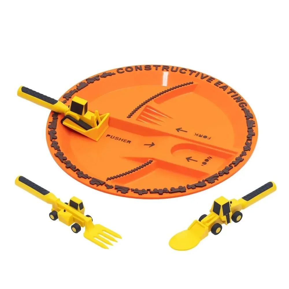 Stoviglie Per Bambini Set Auto Bulldozer Escavatore Pala Piatto Forchetta Cucchiaio BPA Free Ecologiche