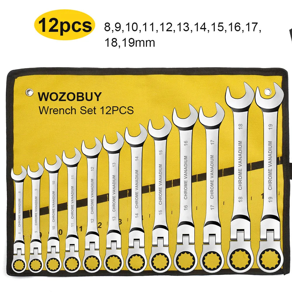 WOZOBUY Set di chiavi a cricchetto con testa flessibile - Chiavi combinate a cricchetto metriche Set di chiavi per ingranaggi CrV Set di strumenti di riparazione per chiavi per auto