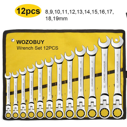 WOZOBUY Set di chiavi a cricchetto con testa flessibile - Chiavi combinate a cricchetto metriche Set di chiavi per ingranaggi CrV Set di strumenti di riparazione per chiavi per auto