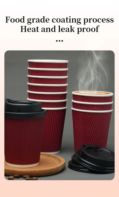 30 Tazze Da Caffè Monouso Da 8 Oz A Doppia Parete In Cartone Ondulato Con Coperchio