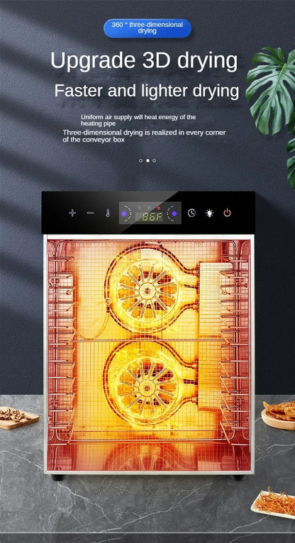 Essiccatore Alimentare a Strati con Pannello Touch Controllo Temperatura e 6/8/12/18 Ripiani in Acciaio Inossidabile
