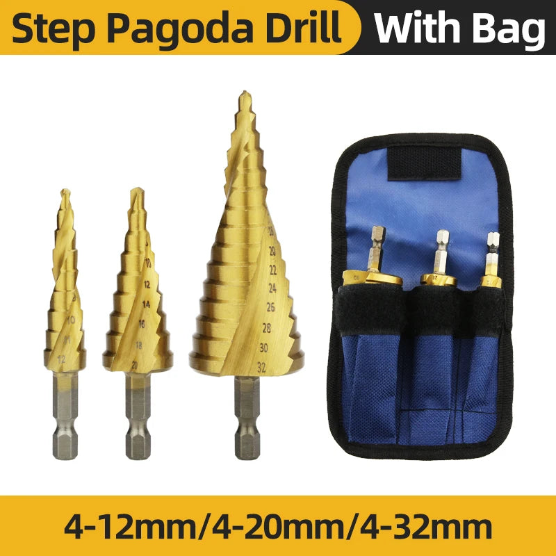 Set Punte Gradino Titanio HSS 4-12, 4-20, 4-32 Mm Per Metallo E Legno Utensili Da Trapano Di Precisione