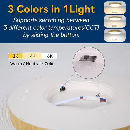 Plafoniera LED Ultra Sottile 2,2 Cm Impermeabile Con Venature Del Legno, 3 Colori Dimmerabili