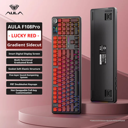 AULA F108 PRO Tastiera meccanica Layout personalizzato al 100% Retroilluminazione RGB Tastiera da gioco con interruttore Hifi Bluetooth senza fili