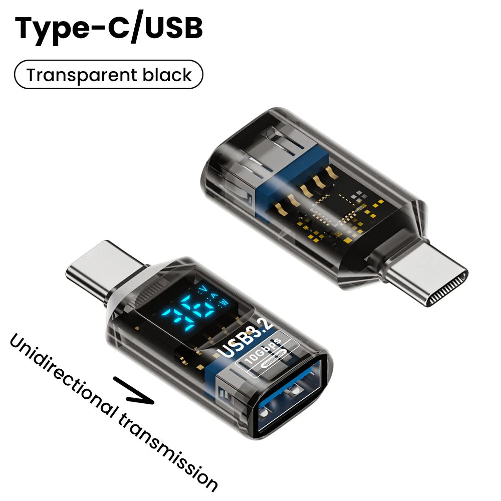 Adattatore USB 3.2 da 10 Gbps con Display Digitale, Convertitore da USB Maschio a USB Femmina, Ricarica Rapida e Trasferimento Dati, Adattatore USB C per PC e Laptop