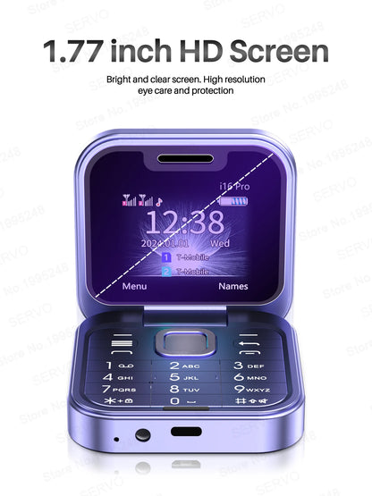 Telefono Cellulare Flip 2G Doppia SIM 1,77 Pollici Batteria 1000 mAh Lettore Video FM Jack Da 3,5 Mm