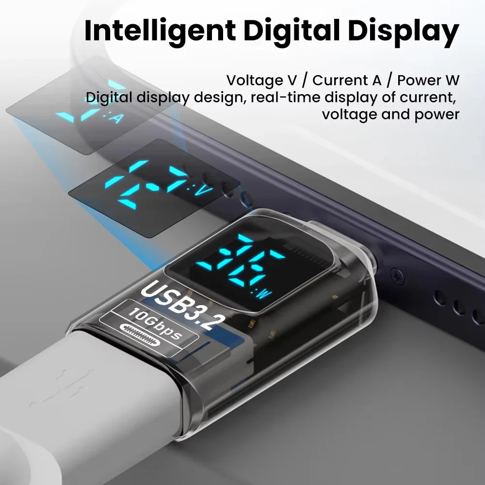 Adattatore USB 3.2 da 10 Gbps con Display Digitale, Convertitore da USB Maschio a USB Femmina, Ricarica Rapida e Trasferimento Dati, Adattatore USB C per PC e Laptop