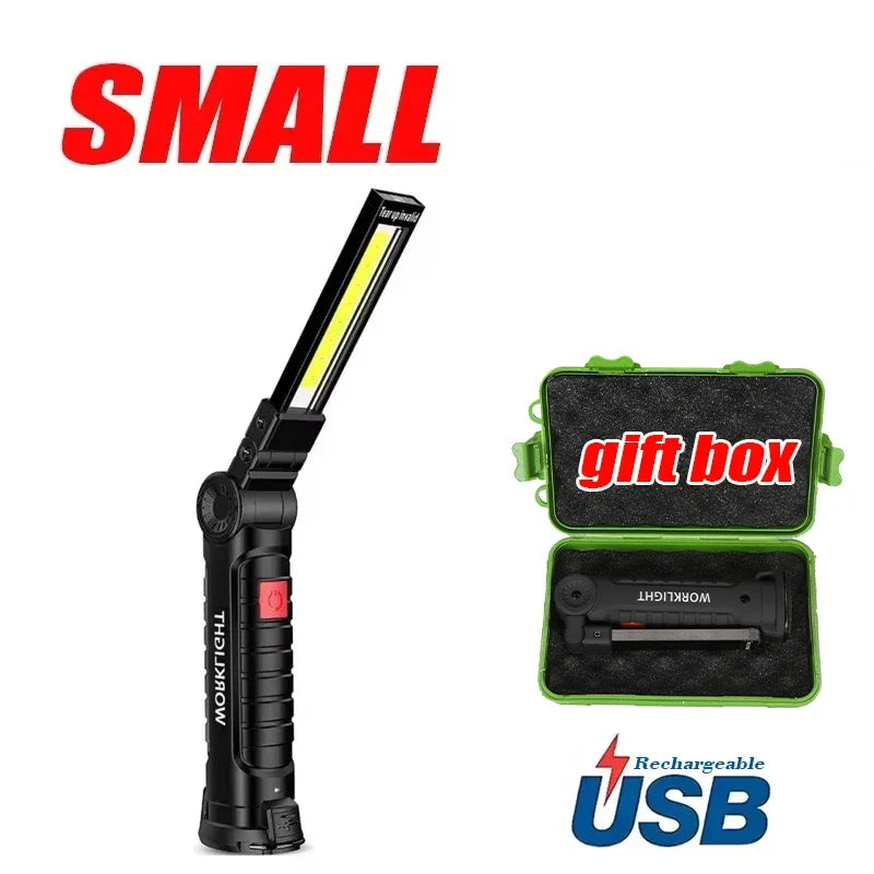 Lampada Da Lavoro Portatile Led Cob Ricaricabile Usb Con Gancio Magnetico E Power Bank